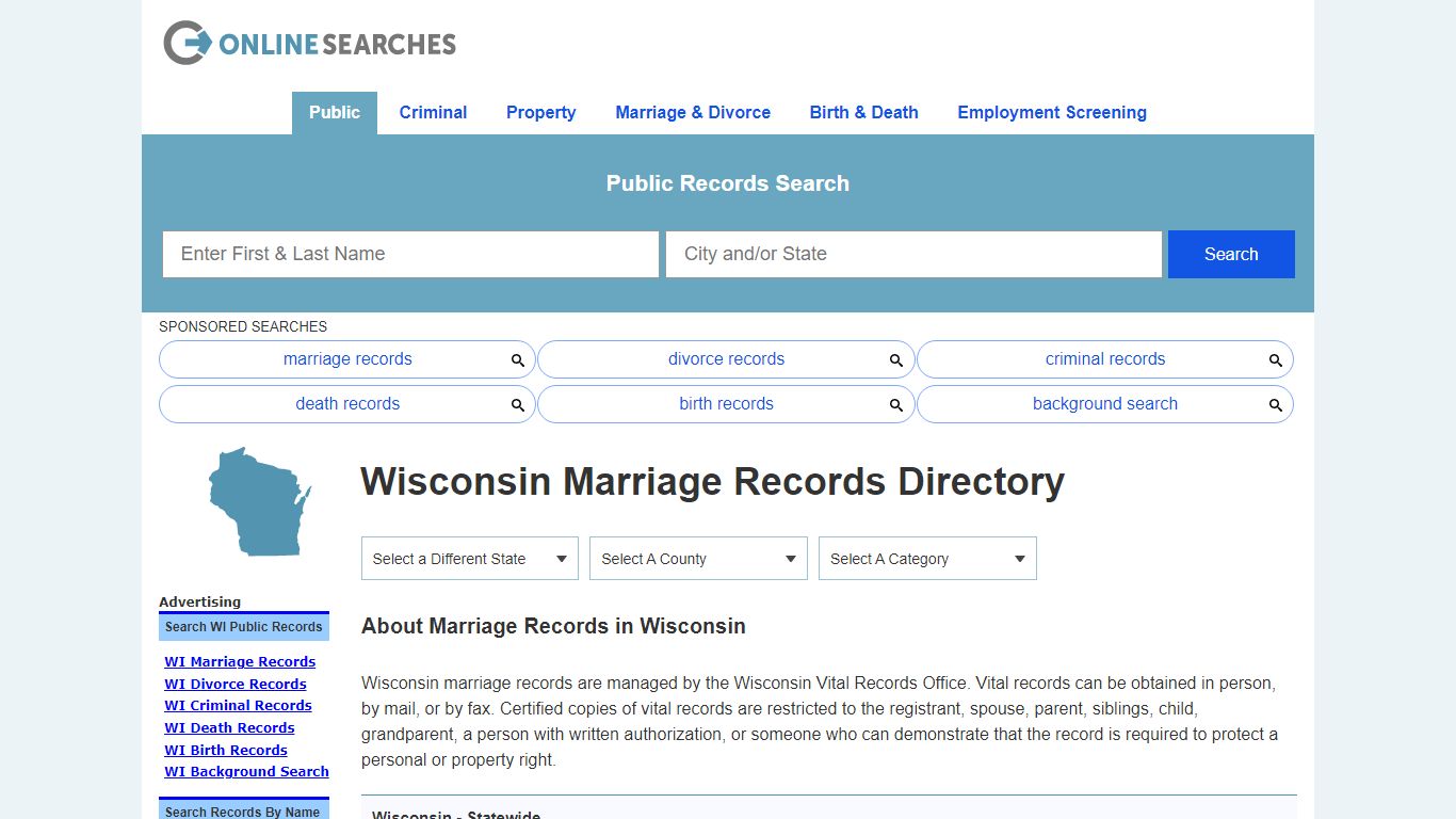 Wisconsin Marriage Records Search Directory - OnlineSearches.com