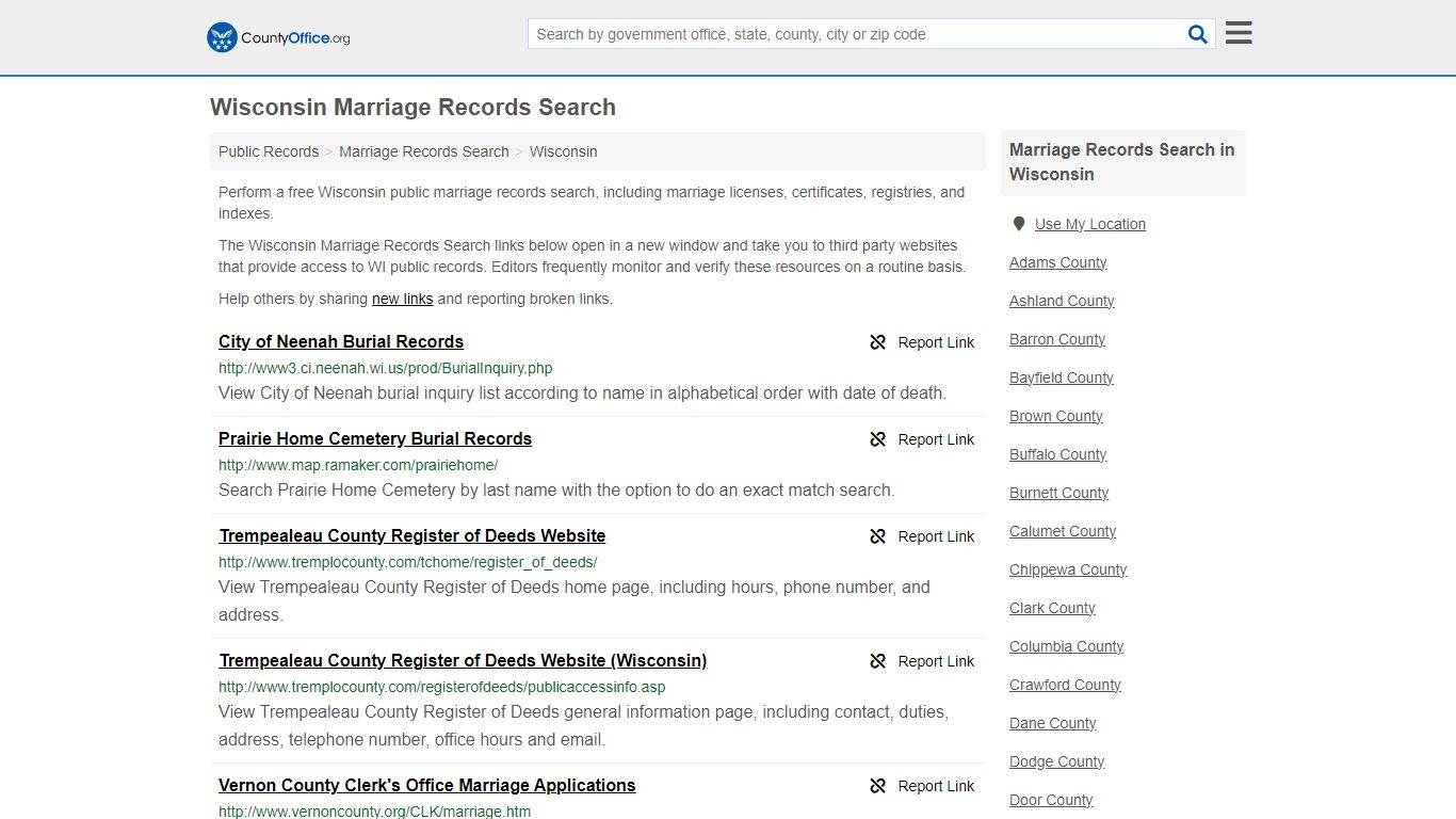 Wisconsin Marriage Records Search - County Office