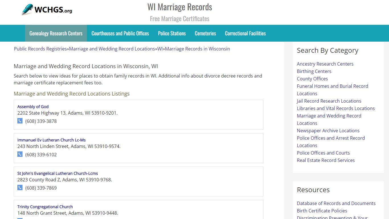 WI Marriage Records - Free Marriage Certificates - WCHGS.org